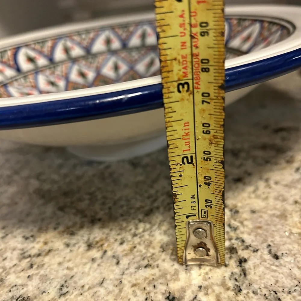 Le Souk Ceramique 12”Round serving Bowl, Made in Tunisia, White, Blue,